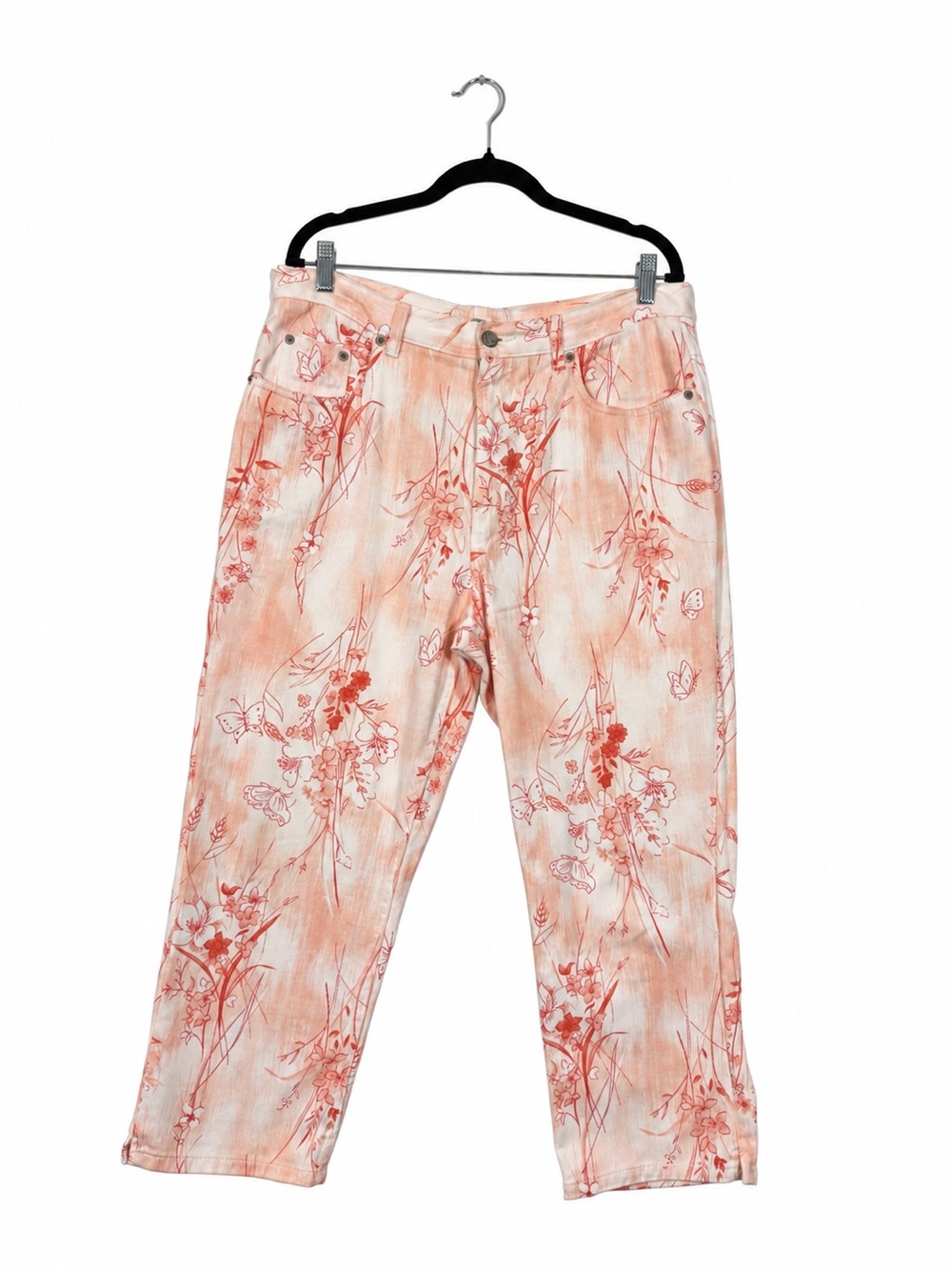 Bill Blass Women's Floral Cropped Jeans Size 10 Cottagecore Preppy Vacation